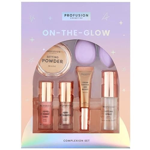Image of 7 Piece On-The-Glow Makeup Gift Set for Her – Complete Complexion Kit with Powder, Blush, Highlighter, Contour, Setting Spray & Sponges Beauty Gift for Birthdays, Christmas-A02