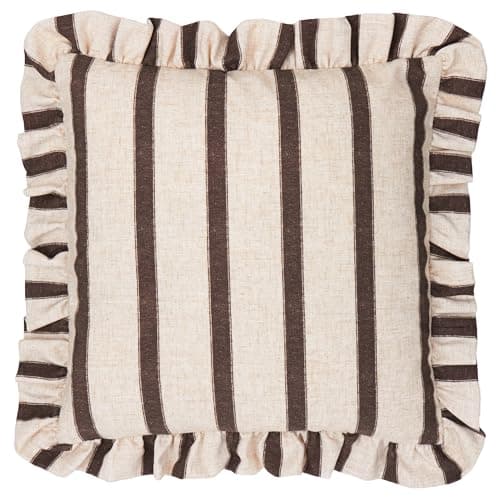 Image of furn. Wylder Connie Square Cushion Cover – Striped Ruffle Linen Textured Decorative Case (Chocolate – 45x45cm)
