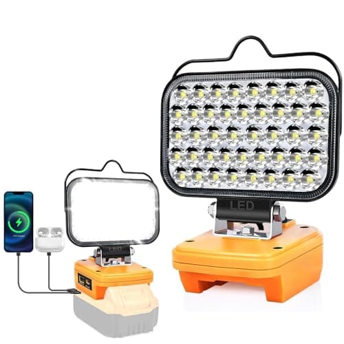 Image of Cordless LED Work Light for Dewalt 20V Battery, Portable Flood Lights 80W Spotlight Compact Lighting 8000LM with Type C & USB Fast Charging for Camping, Hiking, Power Failure,Workshop