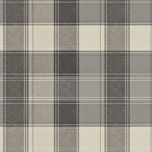 Image of Arthouse 906703, Grey, Country Check Mono Wallpaper 906703-Feature Tartan Cheque Stripe