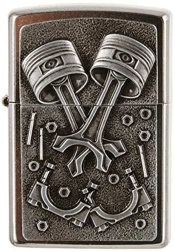 Image of Zippo Windproof Lighter - Engine Parts - Street Chrome, Emblem - Refillable for Lifetime Use - Adjustable Flame - Gift Box - Metal Construction - Made in USA