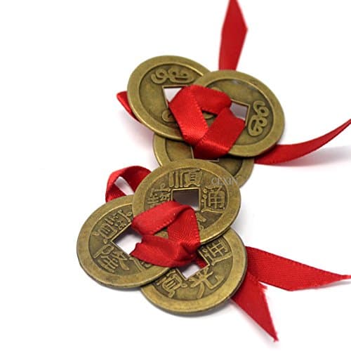 Image of juanxian 2pcs Chinese Feng Shui Three I Ching Coins for Fortune W gift bag SKU:Y1145,0.9 inch