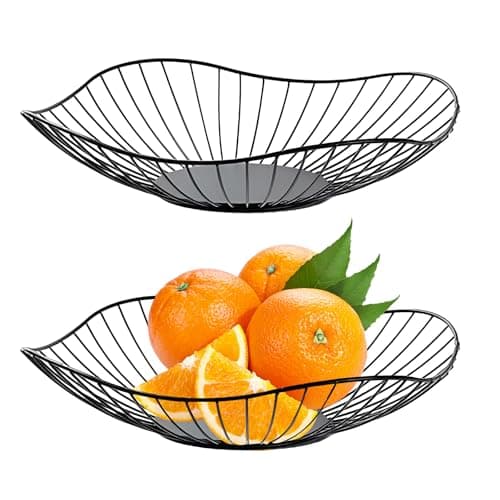 Image of ZYQUES 2 PCS Black Wire Fruit Basket, Large Metal Fruit Bowl Modern Vegetable Holder Stand Snack Storage Basket for Kitchen Counter Table Centerpiece Home Decor