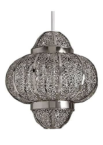 Image of HOMION Chandelier Style Ceiling Light Shade Droplet Pendant Acrylic Crystal Bead Easy Fit Kitchen Living Dinning Room Hanging Lightshade Pendant Moroccon Style (Silver)