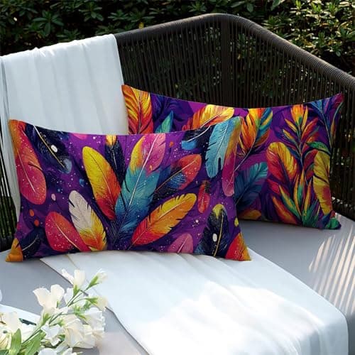 Image of Xlccaioo Set of 2 Multicolor Linen Cushion Covers, 50x30cm Decorative Throw Pillow Covers, Outdoor Waterproof Cushion Cover with Invisible Zipper, Spring Summer Throw Pillow Cases for Sofa Bed XC-8319