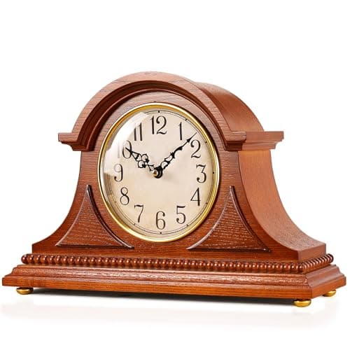 Image of AYRELY® Grandfather Mantel Clock with Hour/Quarter-Hour Chime, Elegant Wooden Frame, Battery-Operated Table Clock, Vintage Mantelpiece Clock for Living Room or Home Décor Gift