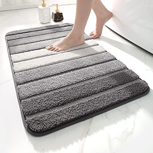 Image of DEXI Bath Mat 40 x 60 cm, Extra Soft Absorbent Microfiber, Non-Slip Washable Rugs for Shower Floor, Bathmat Bathroom Accessories Decor, Grey