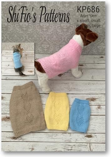 Image of Knitting Pattern for Dogs Jumper, 4 Sizes Included, Aran Yarn, Sizes are X Small, Small, Medium and Large, Dog Sweater Aran Yarn Knitting Pattern, Book, Booklet, Book, Instructions, KP686