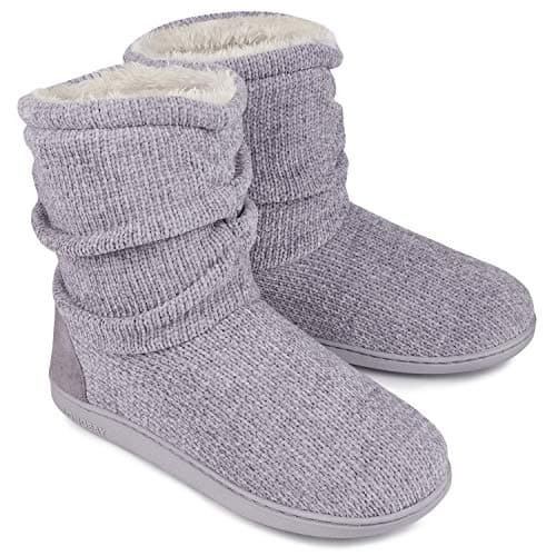 Image of Ladies Bootie Slippers Memory Foam Fur Collar Bootee Plush Lined Women Boots with Non Skid Indoor Outdoor Sole, 3/4 UK, New Grey