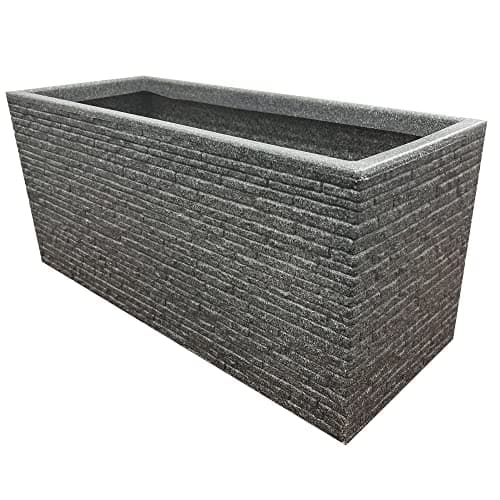 Image of STORM TRADING GROUP Large Garden Planters Flower Pots Slate & Lazio Effect Trough Square Patio Planters Pewter Grey (Slate Trough, 1 Planter)