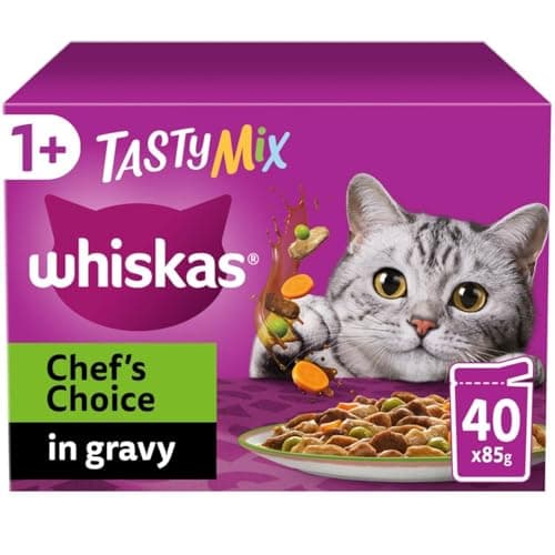 Image of Whiskas 1+ Chef's Choice Mix Mixed Adult Wet Cat Food Pouches in Gravy 120 x 85g