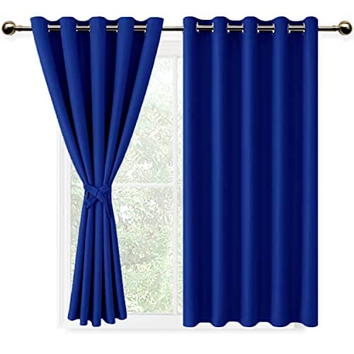 Image of DWCN Blue Blackout Curtains with Tiebacks for Bedroom Thermal Insulated Solid Eyelet Curtains for Living Room,2 Panels,66" Wide x 54" Drop