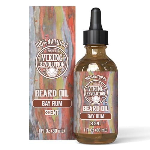 Image of Viking Revolution - Beard Oil - All Natural Variety Beard Oil For Men With Argan & Jojoba Oils - Softens, Smooths & Strengthens - Gifts For Men - Bay Rum - 30 ml