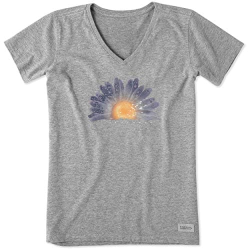 Image of Life Is Good Women's Crusher Tee, Short Sleeve Cotton Graphic T-Shirts, Watercolor Daisy Birds, Heather Gray, XXL