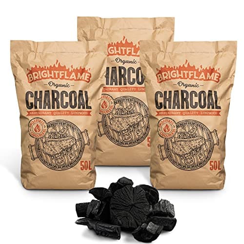 Image of Brightflame Organic Restaurant Grade Lumpwood BBQ Charcoal for Barbecues, Pizza Ovens, Kamado bbq, Fire pits, Braai, Camping barbecue, and more, 50L bag (3x50L), Black (BF50)