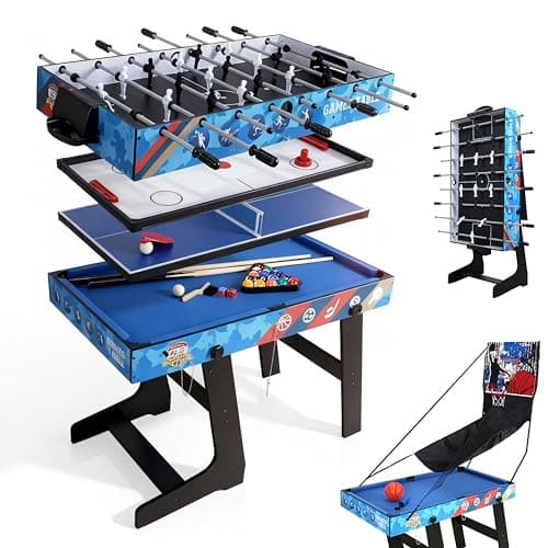 Image of HLC 4FT 5-in-1 Multi Sports Folding Game Table - Soccer, Air Hockey, Table Tennis, Pool/Snooker, Basketball Shot for Kids/Gift