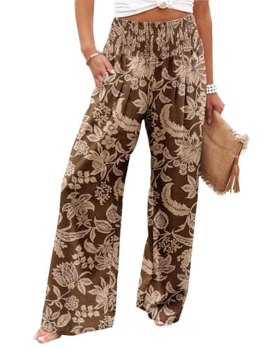 Image of KISSMODA Elastic Trousers for Ladies High Waist Straight Wide Leg Pants Solid Printed Long Lounge Pants