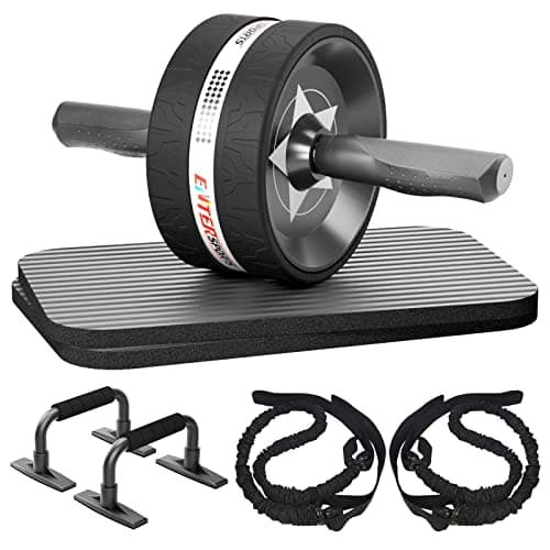 Image of EnterSports Abs Roller Wheel 6-in-1 Workout Equipment for Abdominal with Knee Pad, Resistance Bands, Pad Push Up Bars Handles Grips Perfect Home Gym Equipment for Men Women