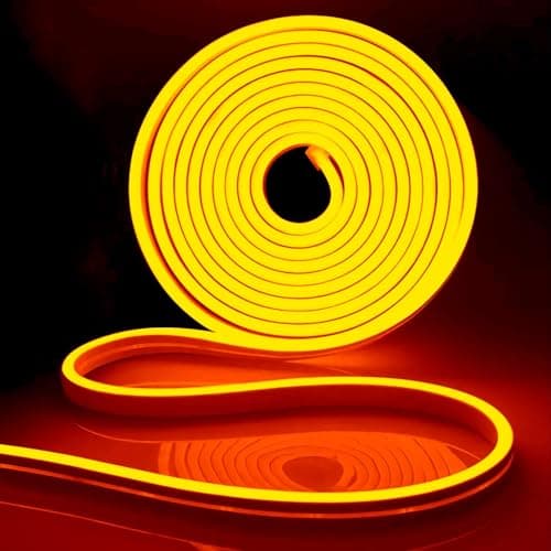 Image of iNextStation Orange LED Strip Light, 5M Outdoor Neon Rope Lights, 12V Waterproof Cuttable Lights for Bedroom TV Backlight Gaming Room Monitor KTV Ceiling Bar Wall Tent RV Ambient Lighting (No Plug)