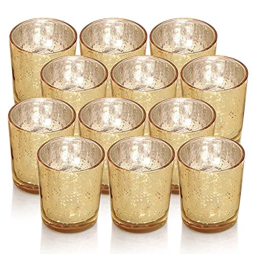 Image of Gold Votive Candle Holders, Glass Tealight Candle Holder Set of 12, Tea Light Holders Perfect Table Centerpieces Decorations for Wedding, Party, Home Decor (Gold)