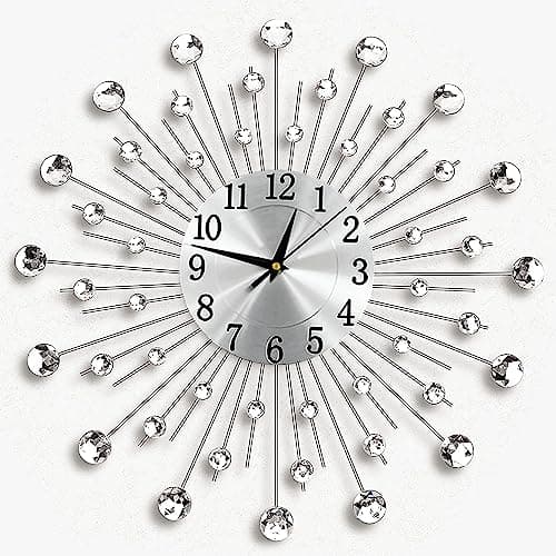 Image of Holdfiturn Crystal Diamond Wall Clocks Modern Wall Clock Flower Wall Clock Silent Metal Clock 45cm for Living Room Bedroom Home Wall Art Decoration