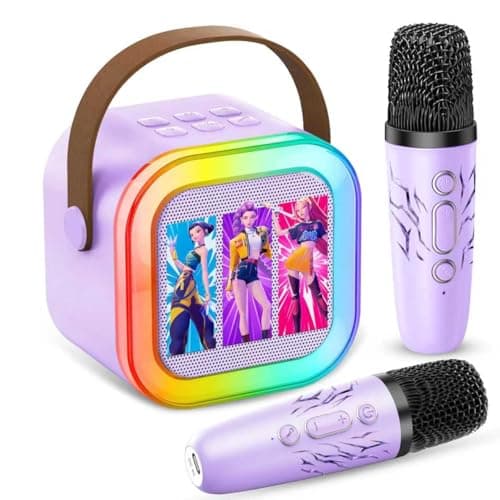 Image of Karaoke Machine Kids, Upgrade Karaoke Machine 2 Wireless Microphones, Mini Karaoke Bluetooth Speaker with Party Led Lights, Gifts for Boys Girls Children Toddler, Toys for Children (LMNTMKF-purple)