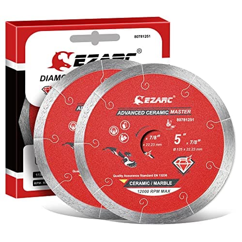 Image of EZARC 125mm Diamond Cutting Discs, Continuous Rim Diamond Blade for Wet Cutting, Clean Precise Cutting on Ceramic, Tile, Porcelain, Advanced Marble (2-Pack)