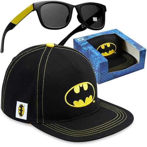 Image of Batman Baseball Cap Sunglasses Set for Boys, Adjustable Summer Sun Hat 100% UV Shades, Kids Holiday Essentials, Boys Gifts (Black Batman)