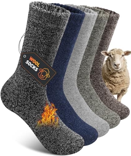 Image of SIMIYA Mens Wool Socks Winter Thermal Socks Knitting Soft Warm Thick Socks for Boots Ski Hiking, 5 Pairs, UK 12-14