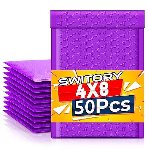 Image of Switory 50pcs 10.2x17.7cm Poly Bubble Mailers 4x7 Inch Padded Envelopes #000 Bubble Lined Poly Mailer Self Seal Purple