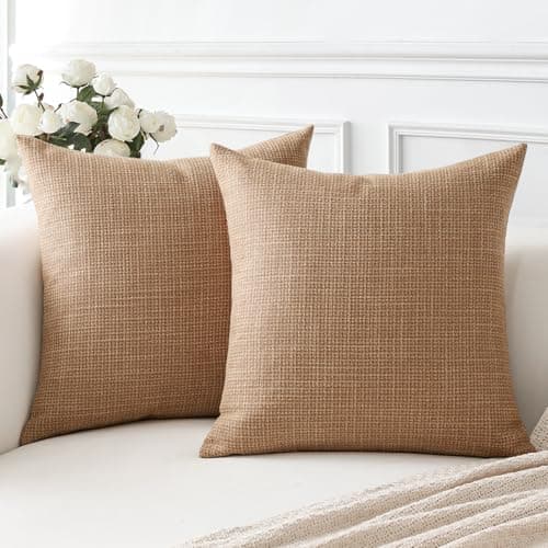 Image of Artscope Light Brown Cushion Covers Set of 2 Linen Decorative Square Pillowcases Pillow Covers 45x45cm for Home Decor Sofa Bedroom Car (Light Brown, 18x18)