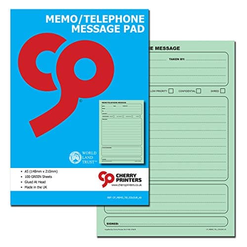 Image of Cherry Memo Book/Telephone Message Pad A5 100 Coloured pages 80gsm (Green)