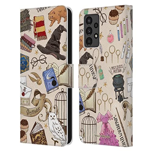Image of Head Case Designs Officially Licensed Harry Potter Hogwarts Pattern Deathly Hallows XXXVII Leather Wallet Case Compatible With Samsung Galaxy A13 (2022)