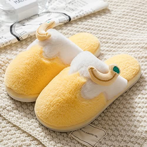 Image of ZNEL Fruits Multi-color Slippers for Women and Men, Soft Plush Furry Cozy Fuzzy Lined House Shoes Warm Slip On Scuff Slipper Anti-Skid for Indoor Outdoor,Yellow~Banana,36~37