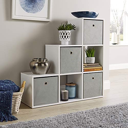 Image of Home Source Step Style Storage 6 Cube Bookcase Wooden Display Staircase, White