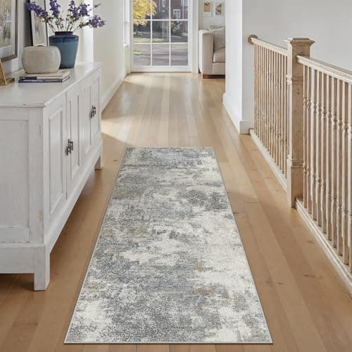 Image of PureCozy Runner Rugs for Hallway, Blue-grey Abstract Washable Kitchen Entryway Low Pile Soft Vintage Area Rugs for Bedroom Living Room Office, Non Slip Floor Accent Carpet for Home Deocor, 60x180 cm