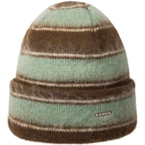 Image of Kangol Fuzzy Stripe Soft Beanie by Ladies/Men - Flip Edge Beanie Hat Autumn-Winter Winter, brown, One Size