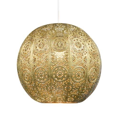 Image of Spherical Moroccan Pendant Lamp Shade in Satin Gold Metal - Vintage and Classic Design | 60w Maximum | 30cm x 26cm by Happy Homewares