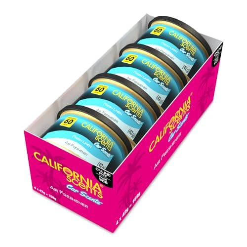 Image of California Scents Car Air Freshener 4 Pack – Fresh Linen Scent, Long Lasting Car Freshener Up to 60 Days, Odour Eliminator, Adjustable Fragrance