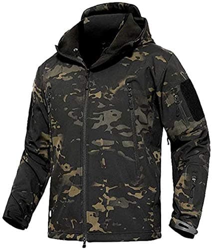 Image of Uugood Men's Softshell Jacket Tactical Fleece Winter Warm Combat Hooded Military Jacket Coat, CP Black, L