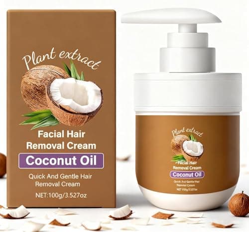 Image of Coconut Oil Hair Removal Cream, Sensitive Skin Hair Removal Cream for Women & Men, Facial Depilatory Cream, Body & Facial Hair Remover, Gentle Hair Remover for Smooth Moisturised Skin, 100g