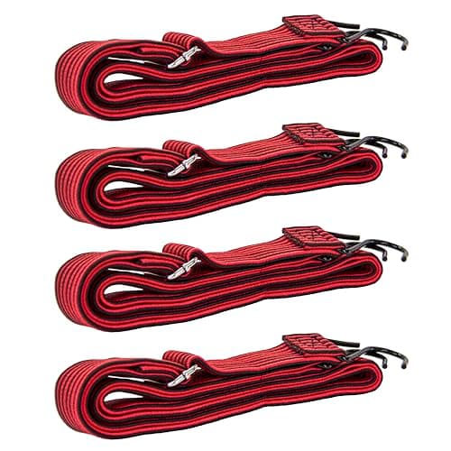 Image of dbest products Trolley Dolly High-Tension Power Adjustable 63' Flat Bungee Cord 4 pack with Hooks and Buckle Heavy Duty Elastic Strap Max Stretch Tie Downs Moving Outdoor