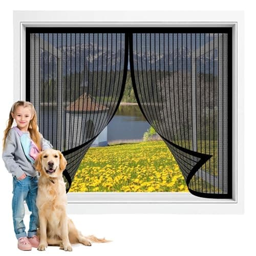 Image of Adjustable DIY Magnetic Fly Screen Window 127 x 142 cm Door Screen Mesh Curtain Without Drilling Keep Insects Out for All Doors and Windows, Black