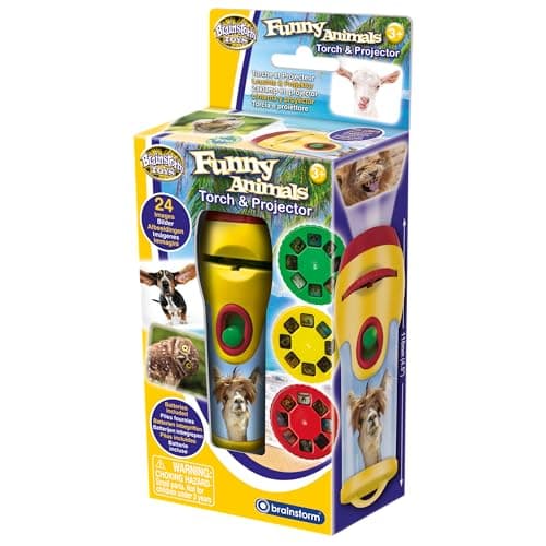 Image of Brainstorm TOYS Stem Funny Animals Torch and Projector – 24 Adorable Animal Images, Projects Clear Pictures up to 1 Metre Wide, Interactive Educational Kids Flashlight Toy