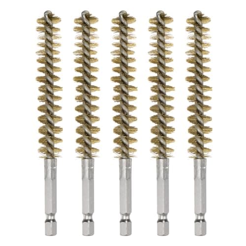 Image of sourcing map 5Pcs Bore Brush Brass 12mm Dia Cleaning Twisted Bronze Wire Brush Tube Pipe Cleaner with Handle 1/4 Inch Hex Shank for Tubes, Ports, Bearings