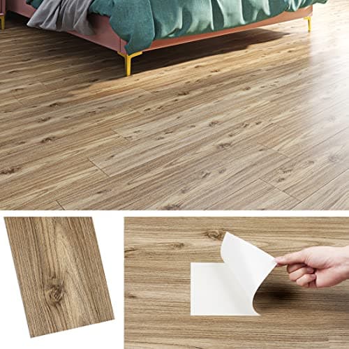 Image of Livelynine Floor Tiles Self Adhesive Vinyl Flooring 90x15cm Self Adhesive Floor Planks Oak Natural Wood Look Waterproof Peel and Stick Flooring Tile Wood for Hallway Kitchen Bathroom Lino Tile, 4 Pcs