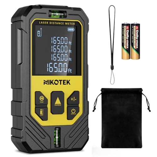 Image of NIKOTEK Laser Measure Device 50M, Laser Distance Meter IP54 Portable Digital Measurement Tool Range Finder with Bubble Levels and 4 Line Black LCD Display (2*Battery Include)