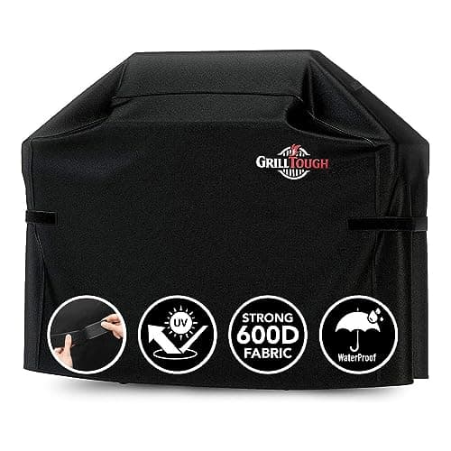 Image of GrillTough Heavy Duty BBQ Grill Cover for Outdoor Grill – Waterproof, Weather Resistant, UV & Fade Resistant with Adjustable Straps – Gas Grill Cover for Weber, Charbroil (147L x 61W x 122H cm)