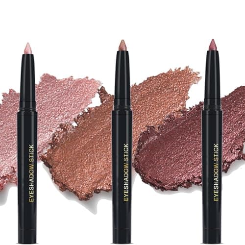 Image of 3-Color Shimmer Eyeshadow Stick Set – Rosy Glow, Mocha Dream & Blush Wine, Waterproof Long Lasting Creamy Eye Pencils for Layered & Smoky Looks, Smooth Blendable Texture for All-Day Wear