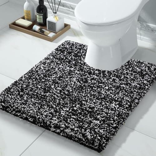 Image of Yimobra Bath Mat, Super Shaggy Soft Comfortable Non Slip, Water Absorbent Microfiber Bath Mat, Dries Quickly, Machine Washable Thick Bathroom Floor Rugs for Shower, 51 x 61 cm, Black and White